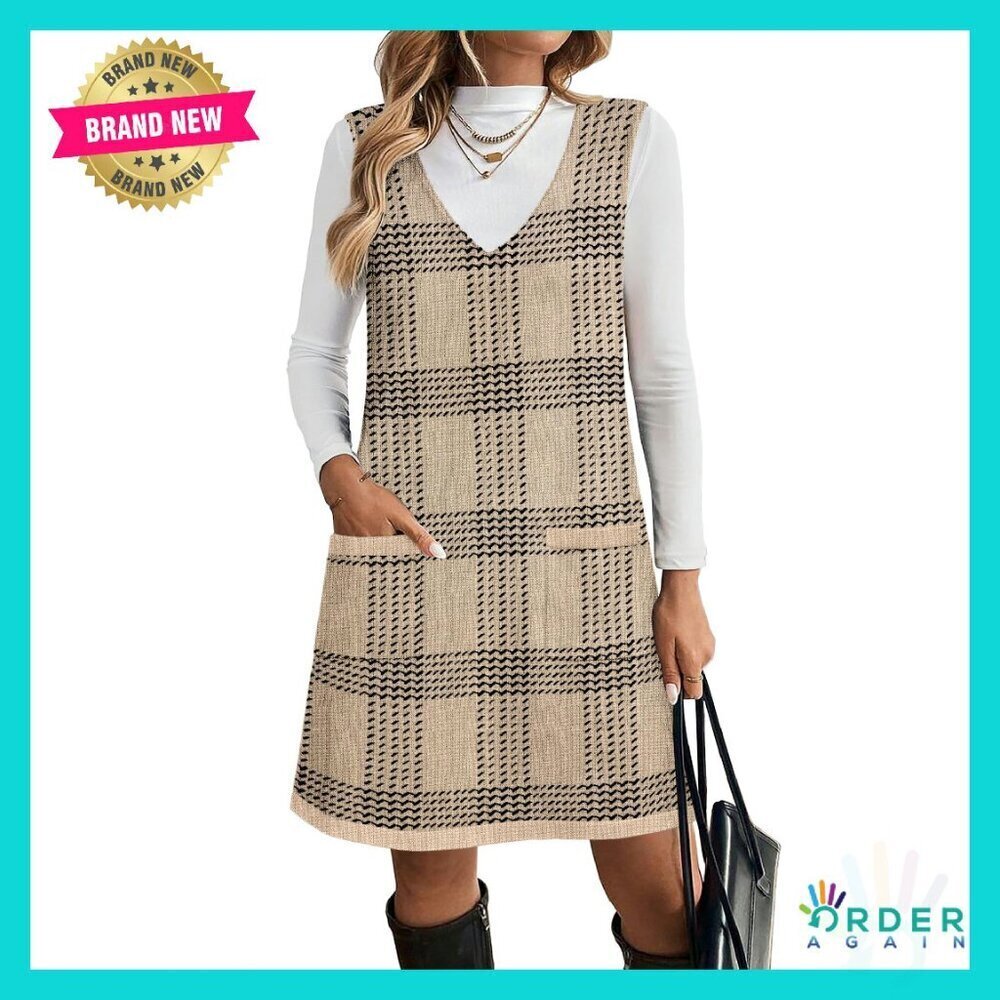 Sleeveless V-Neck Knit Sweater Dress with Pockets Classic Chic Fall Winter